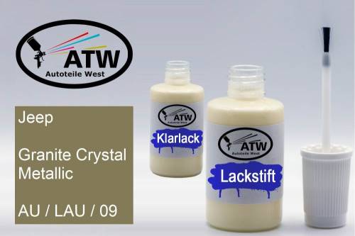 Jeep, Granite Crystal Metallic, AU / LAU / 09: 20ml Lackstift + 20ml Klarlack - Set, von ATW Autoteile West.